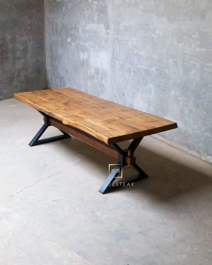 live edge teak wood dining table