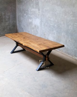 live edge teak wood dining table