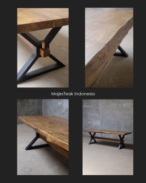 teak wood dining table live edge metal leg