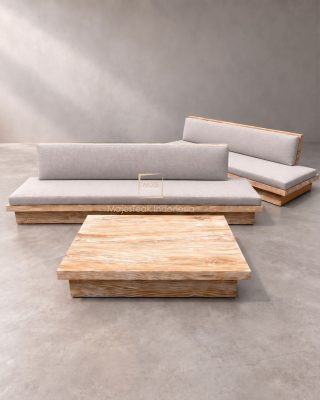 Solid Teak Wood White Wash Sofa Rustic
