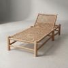 Outdoor natural teak wood sun lounger rattan