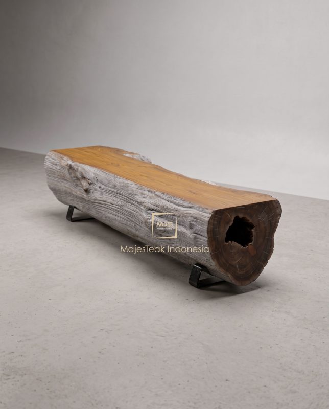 solid teak wood log bench